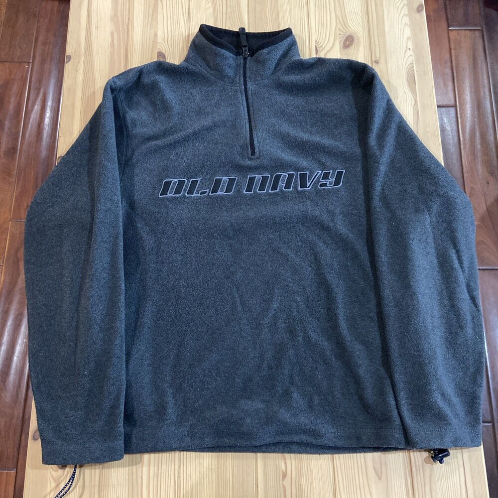 Vintage Old Navy Quarter 1/4 Zip Men's Size XL Gray Fleece Sweater Logo Y2K